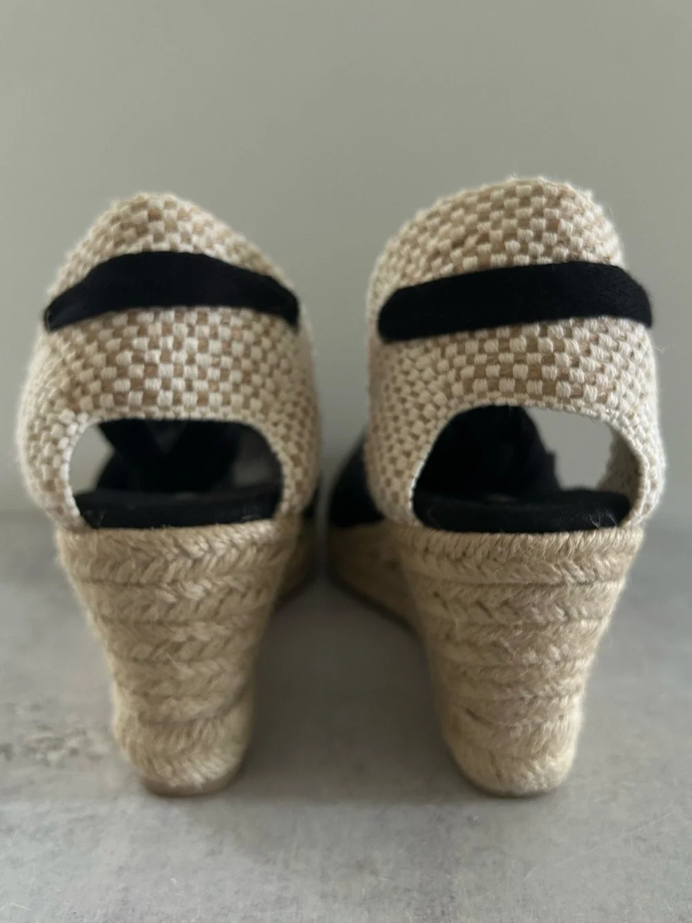 SOLUDOS Lyon Ankle Wrap Wedge Espadrille Sandals, Noche Black 7.5 NWOB